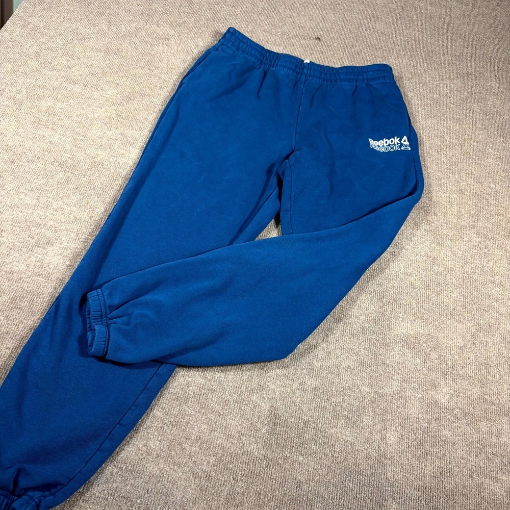 Reebok Sweatpants Mens Large Blue Cotton Fleece Lined Elastic Waist Tapered Leg